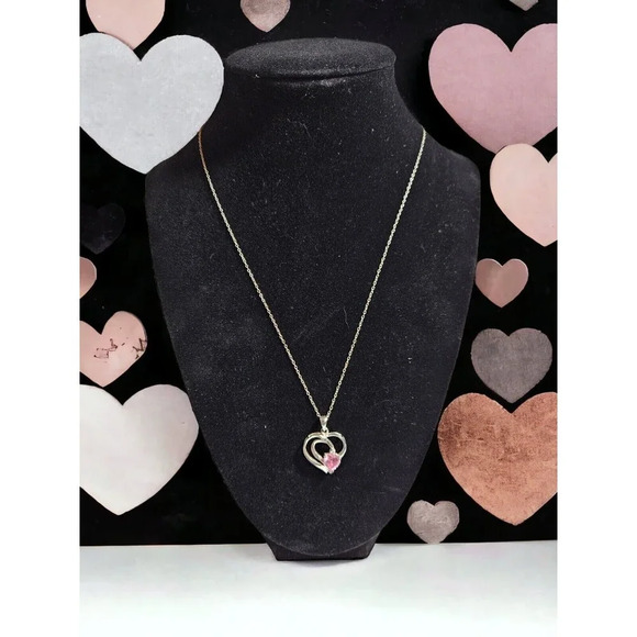 Unbranded Jewelry - Sterling Silver 925 Pink CZ Double Heart Pendant Anniversary Valentine's Gift